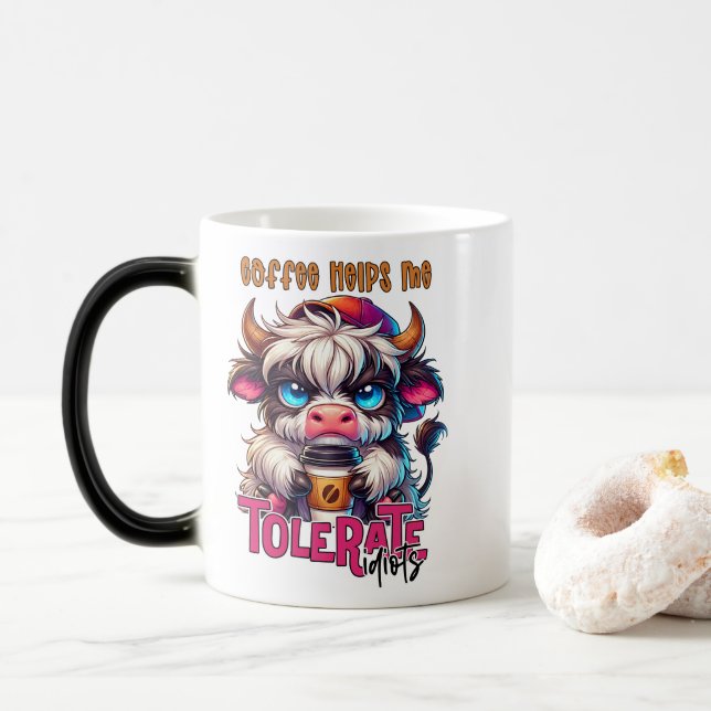 Taza Mágica Coffee Helps Me Tolerate Idiots  (Con donut)