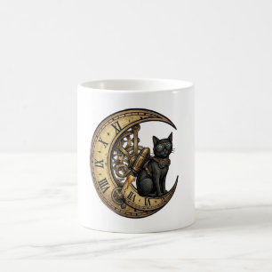Taza Mágica Cohete de Gatos Negros Steampunk Lunas Engranajes 
