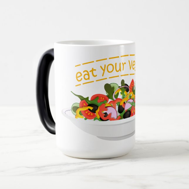 Taza Mágica Coma tus verduras Cita cuenco de ensaladas frescas (Anverso izquierdo)