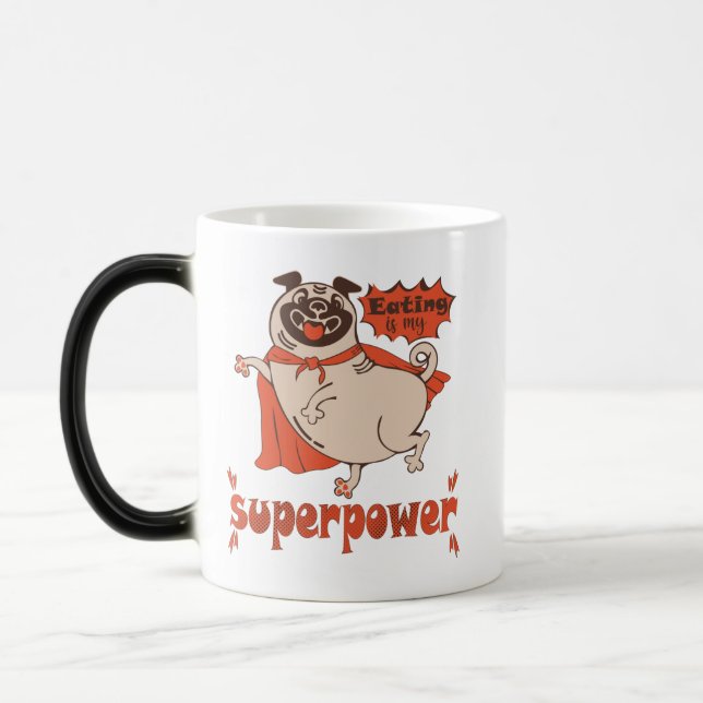 Taza Mágica Comer es mi sobrenombre rojo cloak pug estilo cómi (Izquierda)