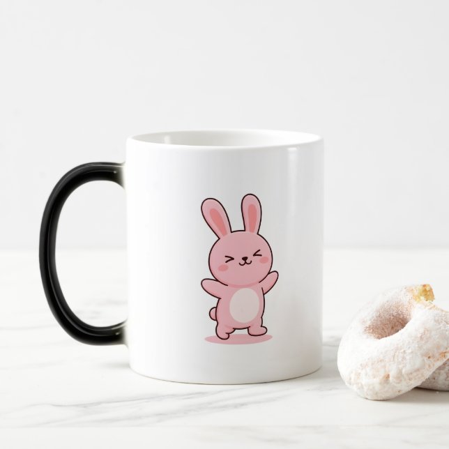 Taza Mágica Conejo Tímido Estilo Kawaii Mínimo (Con donut)