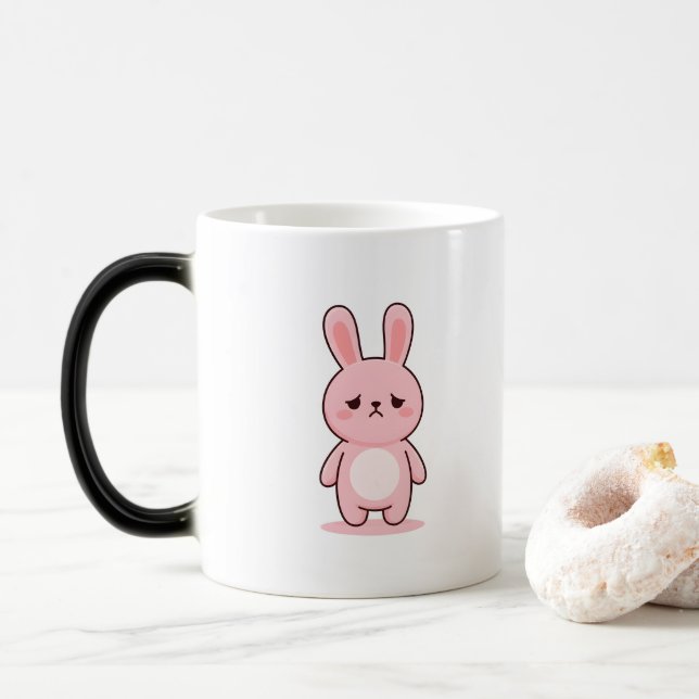Taza Mágica Conejo Triste Estilo Kawaii Mínimo (Con donut)