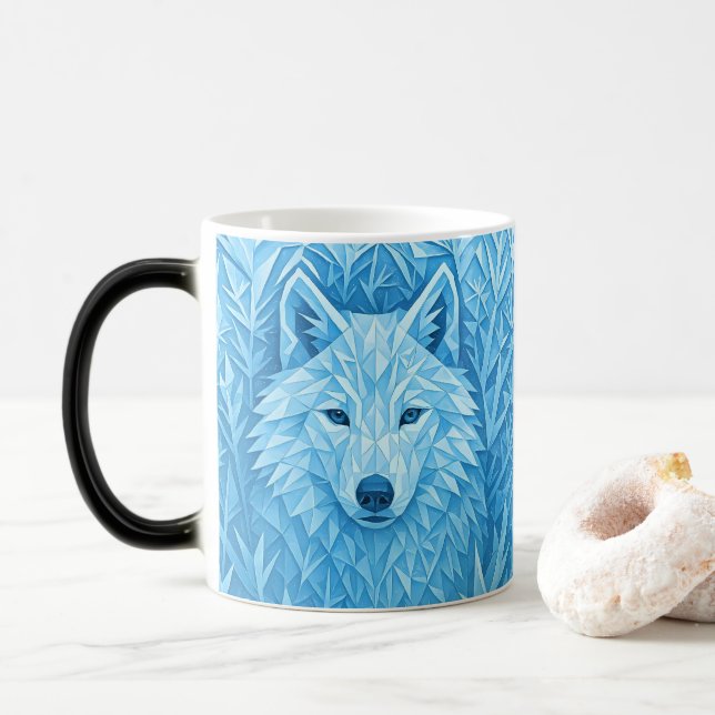 Taza Mágica Cool Blue Geometric Wolf Low Poly Abstract Morphin (Con donut)