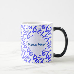 Taza Mágica Corazón Griego Azul LOVE Azulejo Personalizado 