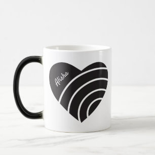 Taza Mágica Corazón negro lindo con anillos monogramados