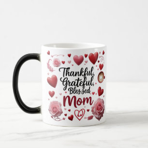 Taza Mágica Corazón Rojo y Rosas - Agradecida y agradecida mad