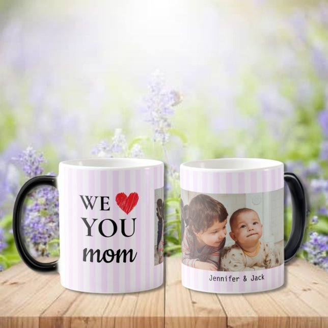 Taza Mágica Corazón soltero Rayas púrpuras que te queremos mam (Subido por el creador)