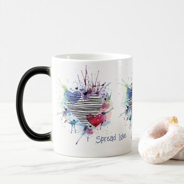 Taza Mágica Corazones Y Lavabos Cuidados En Acuarela (Con donut)