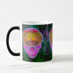 Taza Mágica Cráneo rosado y púrpura del azúcar con la cruz