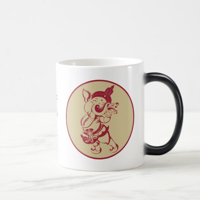 Taza Mágica Crea tu propia flauta de ganesh roja y dorada (Derecha)