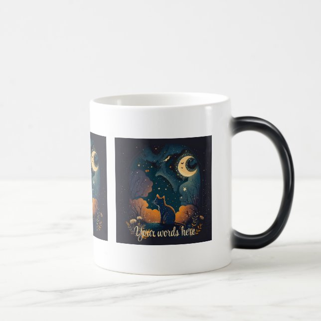 Taza Mágica Crea tu propio gato negro místico bajo la luna (Derecha)