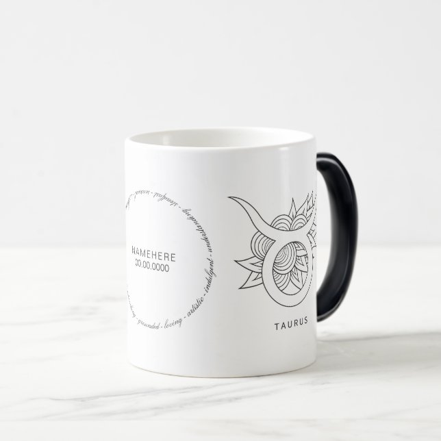 Taza Mágica Crea tu propio Tauro Blanco y Negro Elegante (Anverso derecho)