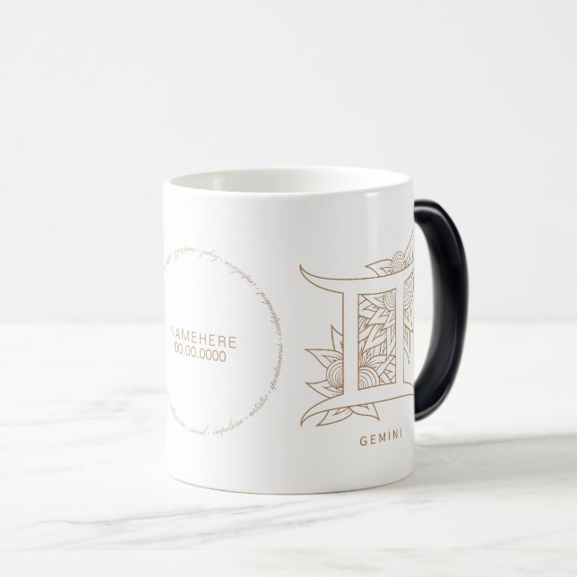 Taza Mágica Crea tu propio Zodiac Gemini Oro y Blanco Elegante (Anverso derecho)