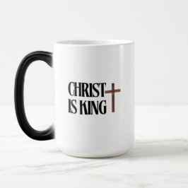 Taza Mágica Cristo es Rey | Texto negro y cruz de madera marró
