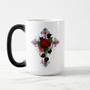 Taza Mágica Cruz de Plata con una Rosa Roja