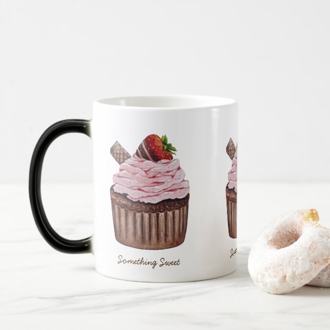 Taza Mágica Cubierta Cubierta De Fresa Cubierta En Acuarela (Con donut)