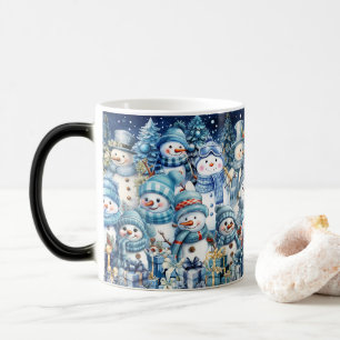 Taza Mágica Cuidada acuarela Blue Snowman Family