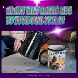 Taza Mágica Cumpleaños! Gato en el jardín de flores psicodélic