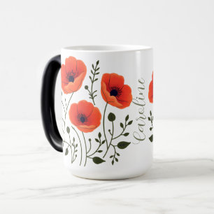 Taza Mágica Custom Modern Watercolor Coral Poppies