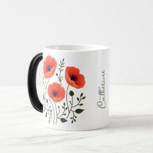Taza Mágica Custom Modern Watercolor Coral Poppies