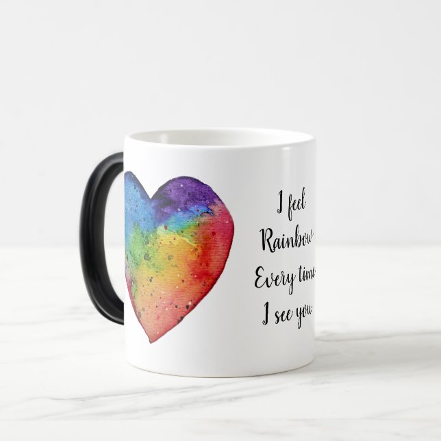 Taza Mágica Cuta acuarela Arcoiris Corazón (Anverso izquierdo)