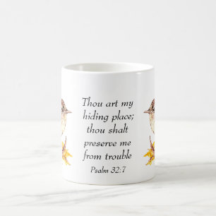 Taza Mágica Cute acuarela Wren Bird Bible Scripture Ps 32:7