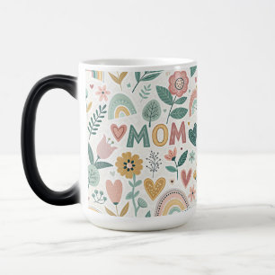 Taza Mágica Cute Aesthetic Folk Art Flowers & Hearts MOM