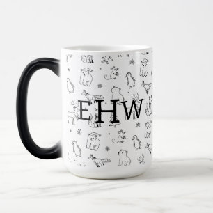 Taza Mágica Cute B&W Winter Woodland Animales con Monograma