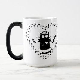 Taza Mágica Cute Black Angel Cat Lovers Heart Mug