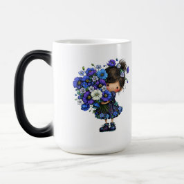 Taza Mágica Cute Blue Floral Girl Bouquet Art Design