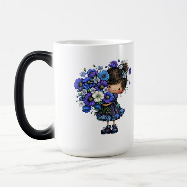 Taza Mágica Cute Blue Floral Girl Bouquet Art Design (Izquierda)