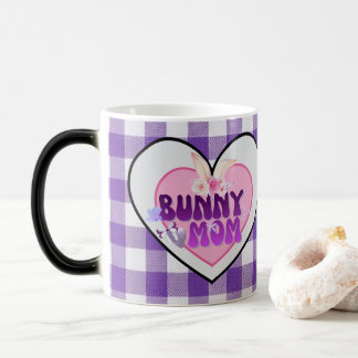 Taza Mágica Cute Bunny Mom Coquette Purple Gingham Morphing Mu