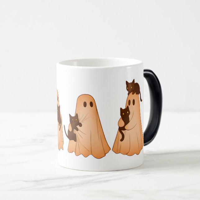Taza Mágica Cute Ghost and Black Cat Halloween Mug (Anverso derecho)
