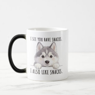 Taza Mágica Cute Husky Dog Snacks Quote Funny Minimalist