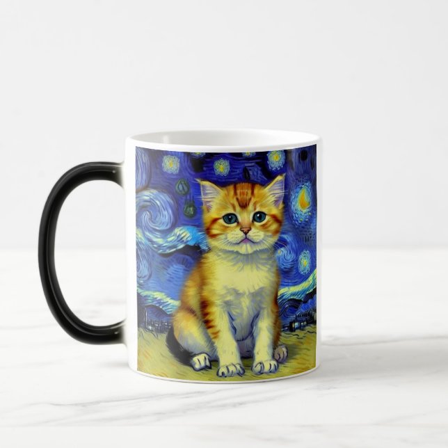 Taza Mágica Cute Kitten Starry Night Van Gogh (Izquierda)