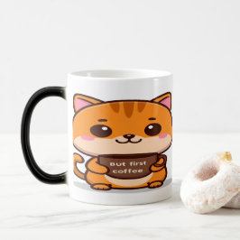 Taza Mágica Cute Orange Tabby But First Coffee