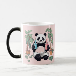 Taza Mágica Cute Panda bebiendo té de burbujas, té boba