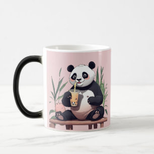 Taza Mágica Cute Panda bebiendo té de burbujas, té de boba