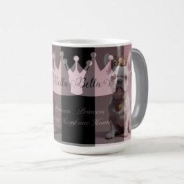 Taza Mágica Cute Princesa Real Bulldog Francés Blanco Corona