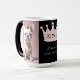 Taza Mágica Cute Princesa Real Bulldog Francés Blanco Corona