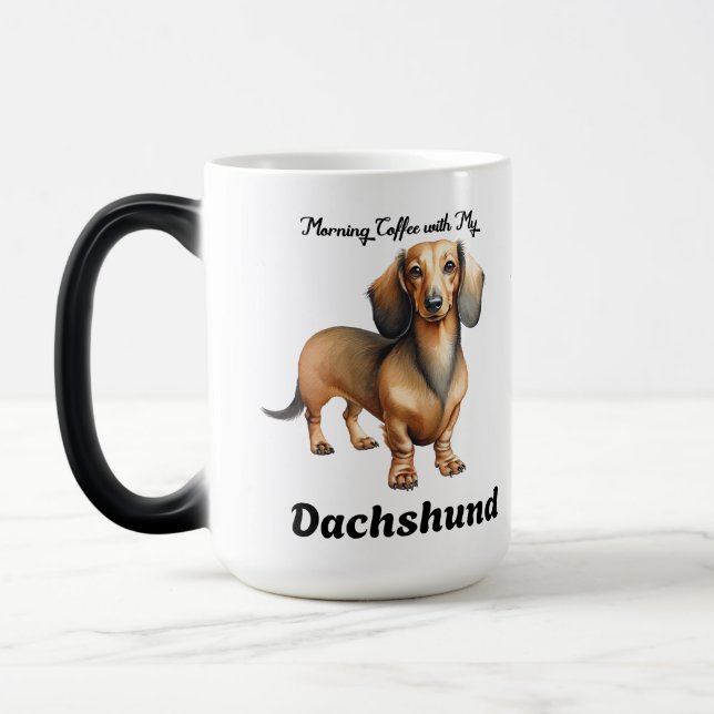 Taza Mágica Cute Soft Brown Morning Dachshund Personalize (Izquierda)