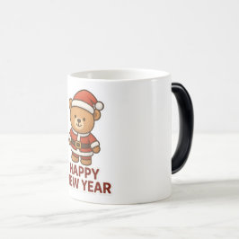 Taza Mágica Cute Teddy Bear Santa Feliz Año Nuevo Sticker