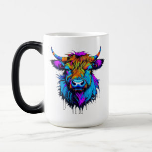 Taza Mágica Cyberpunk Colorful Ai Highland Cow