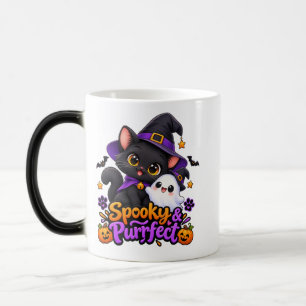 Taza mágica de Halloween de gato negro espeluznant