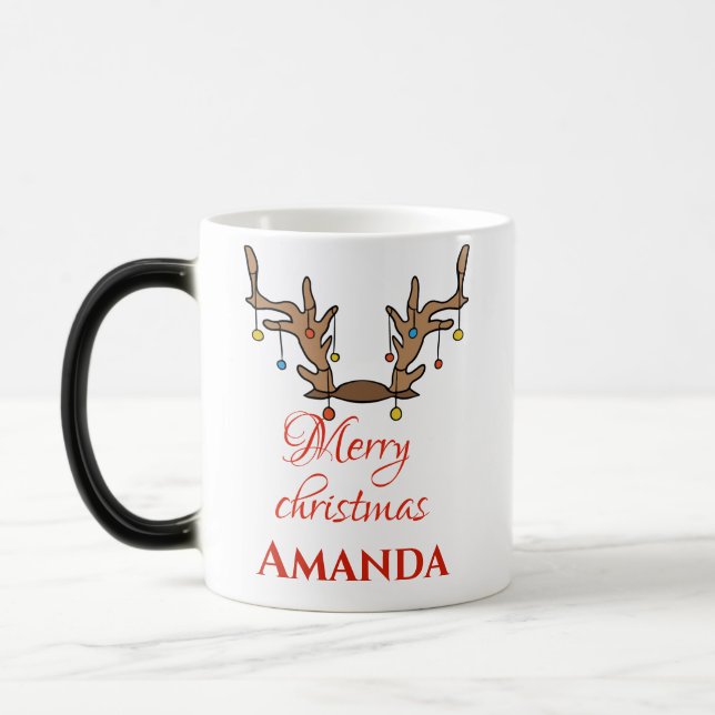 Taza Mágica Decoración personalizada de renos - Feliz Navidad (Izquierda)