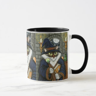 Taza mágica del arte del hechicero del gato del