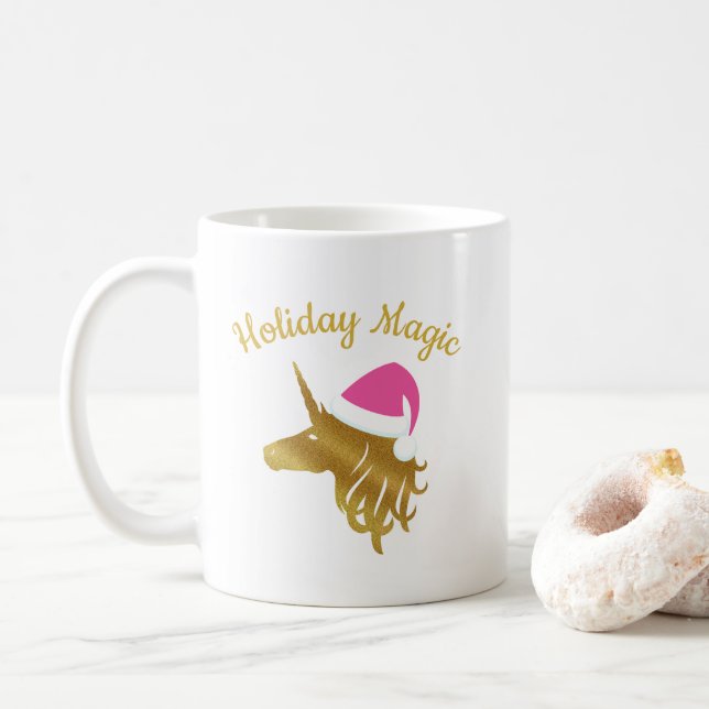 Taza mágica del navidad del unicornio del día de (Con donut)
