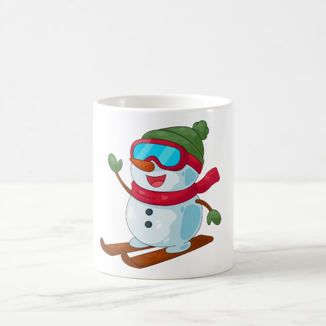 Taza Mágica Dibujo de muñeco de nieve haciendo esquí adorable (Centro)