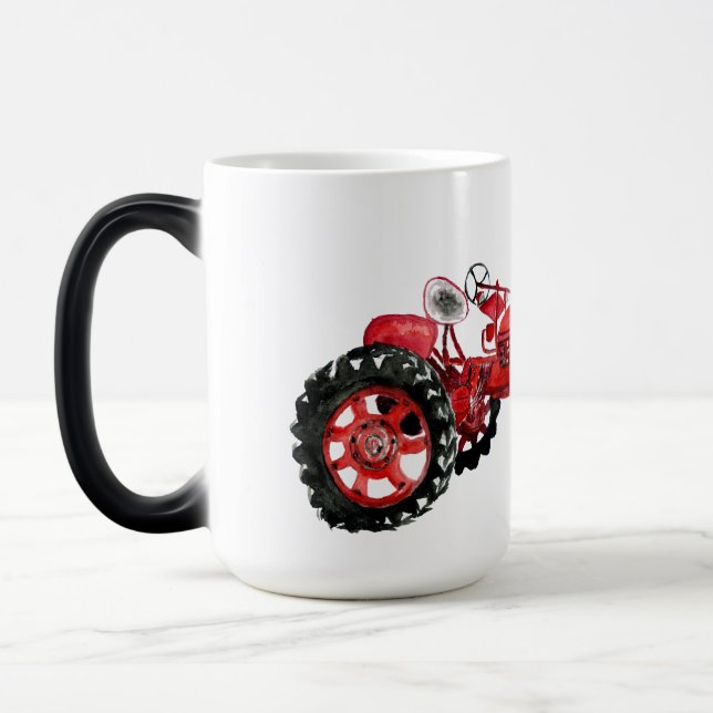 Taza Mágica Dibujo del tractor rojo antiguo (Izquierda)