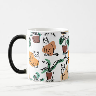 Taza Mágica Dibujo en línea de gatos y flores